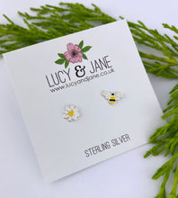 Load image into Gallery viewer, sterling silver mismatched bee and flower earrings