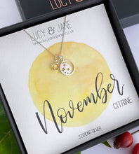 Load image into Gallery viewer, Sterling Silver Moon and Stars Birthstone Necklace