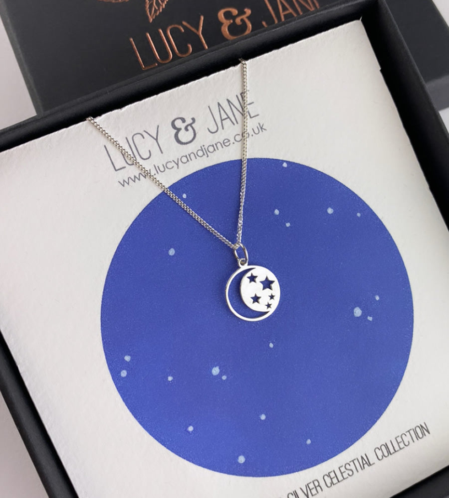 Sterling Silver Moon And Stars Necklace