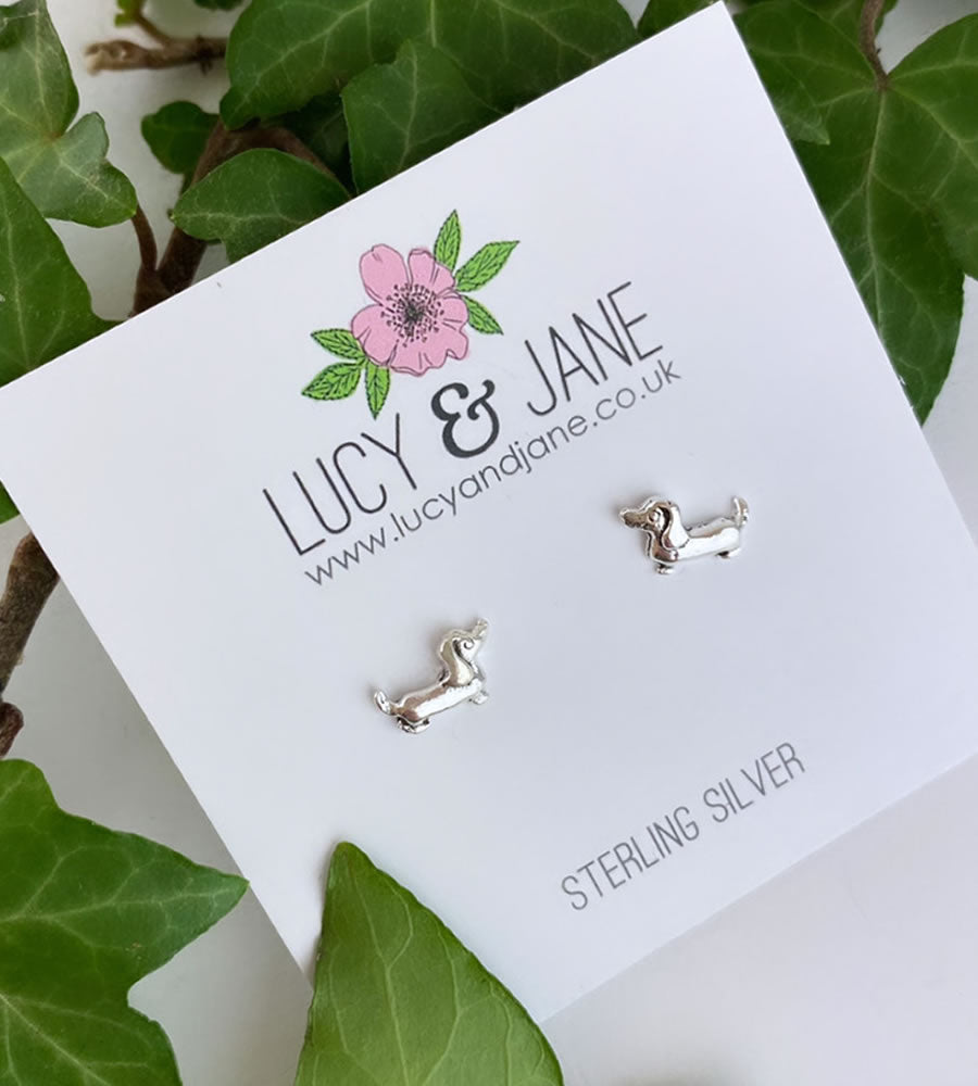 sterling silver sausage dog studs
