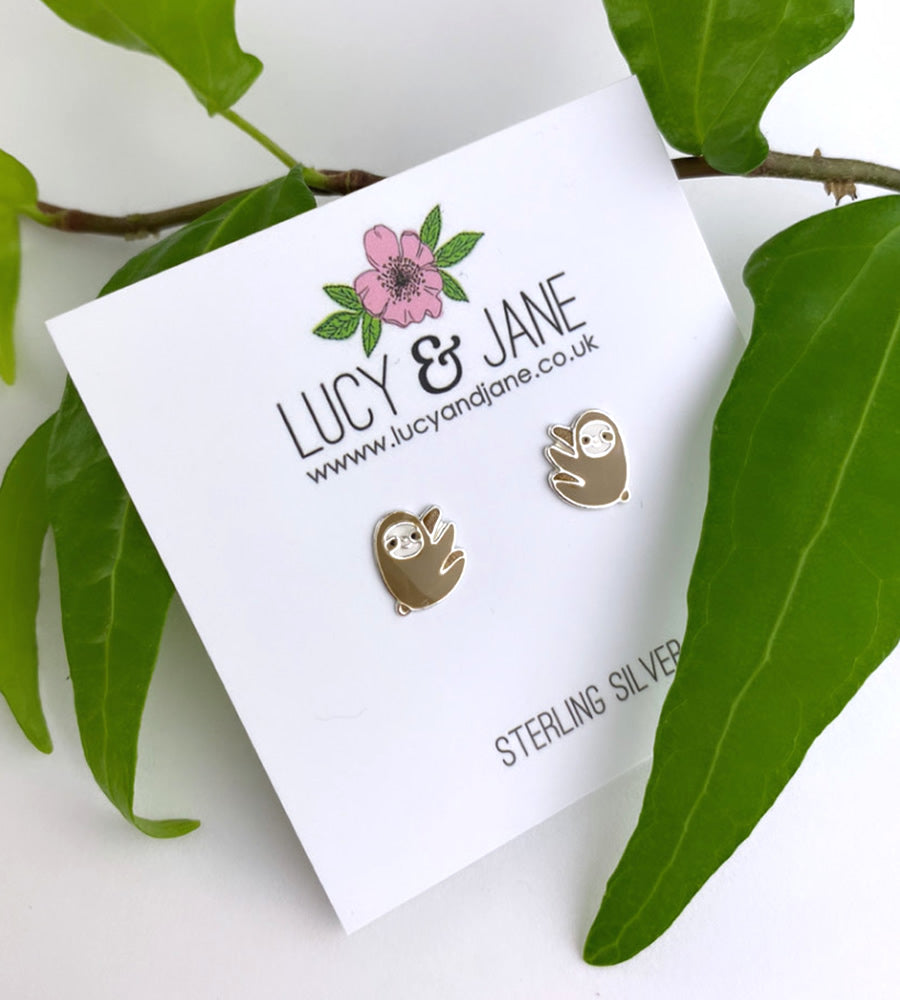 LAST PAIR - Sterling Silver Sloth Stud Earrings