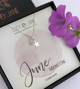 Sterling Silver Birthstone And Star Necklace