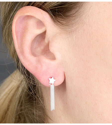 sterling silver star and tassles drop earring
