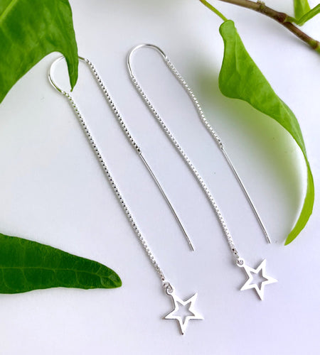 sterling silver star threader earrings