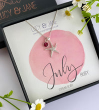 Load image into Gallery viewer, sterling silver starfish july birthstone necklace