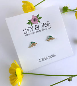 Sterling Silver Stegosaurus Dinosaur Earrings