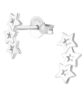Sterling Silver Triple Star Mini Climber Earrings