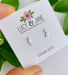 Sterling Silver Triple Star Mini Climber Earrings