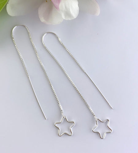 Sterling Silver Wire Star Pull Through Threader Earrings