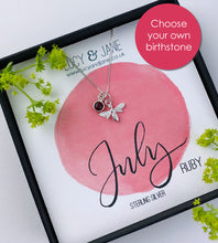 Load image into Gallery viewer, sterling silver july bee birthstone necklace