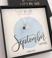 Load image into Gallery viewer, Sterling Silver Birthstone Initial Disc Necklace