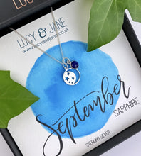 Load image into Gallery viewer, Sterling Silver Moon and Stars Birthstone Necklace