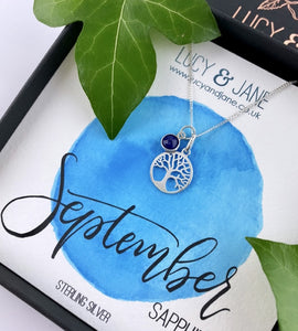 Sterling Silver Tree Of Life Birthstone Necklace