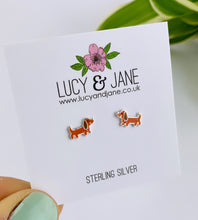 Load image into Gallery viewer, Sterling Silver Cute Dachshund Earrings