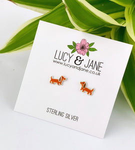 sterling silver sausage dog earrings for kids