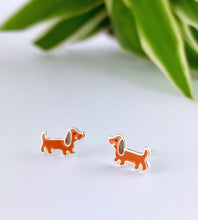 Load image into Gallery viewer, fun sterling silver sausage dog earrings