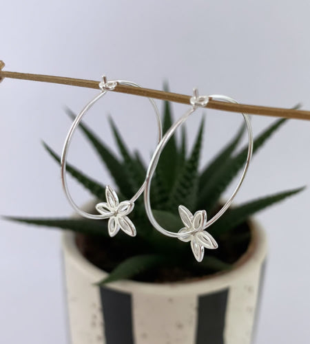 Sterling Silver Flower Hoop Earrings