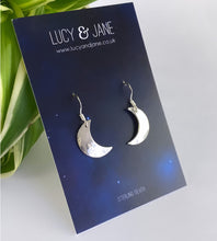 Load image into Gallery viewer, Sterling Silver Hammered Moon Drop Earrings