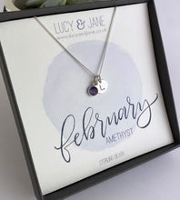 Load image into Gallery viewer, Sterling Silver Birthstone Initial Disc Necklace