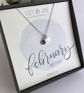 Sterling Silver Birthstone Initial Disc Necklace