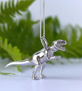 Sterling silver T Rex dinosaur necklace
