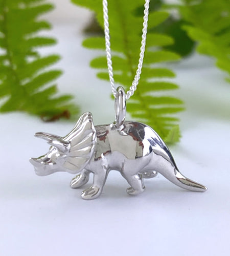 Sterling Silver Triceratops Dinosaur Necklace