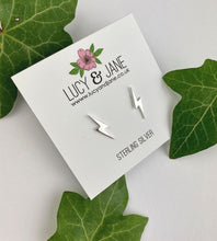 Load image into Gallery viewer, sterling silver large lightning bolt studs on a white card