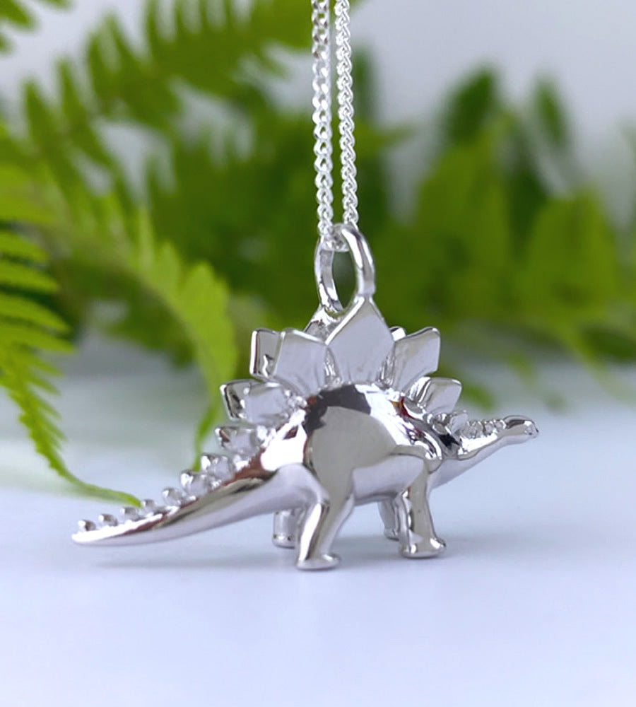 Sterling silver stegosaurous dinosaur necklace