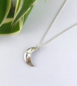 Sterling Silver Mini Hammered Moon Necklace