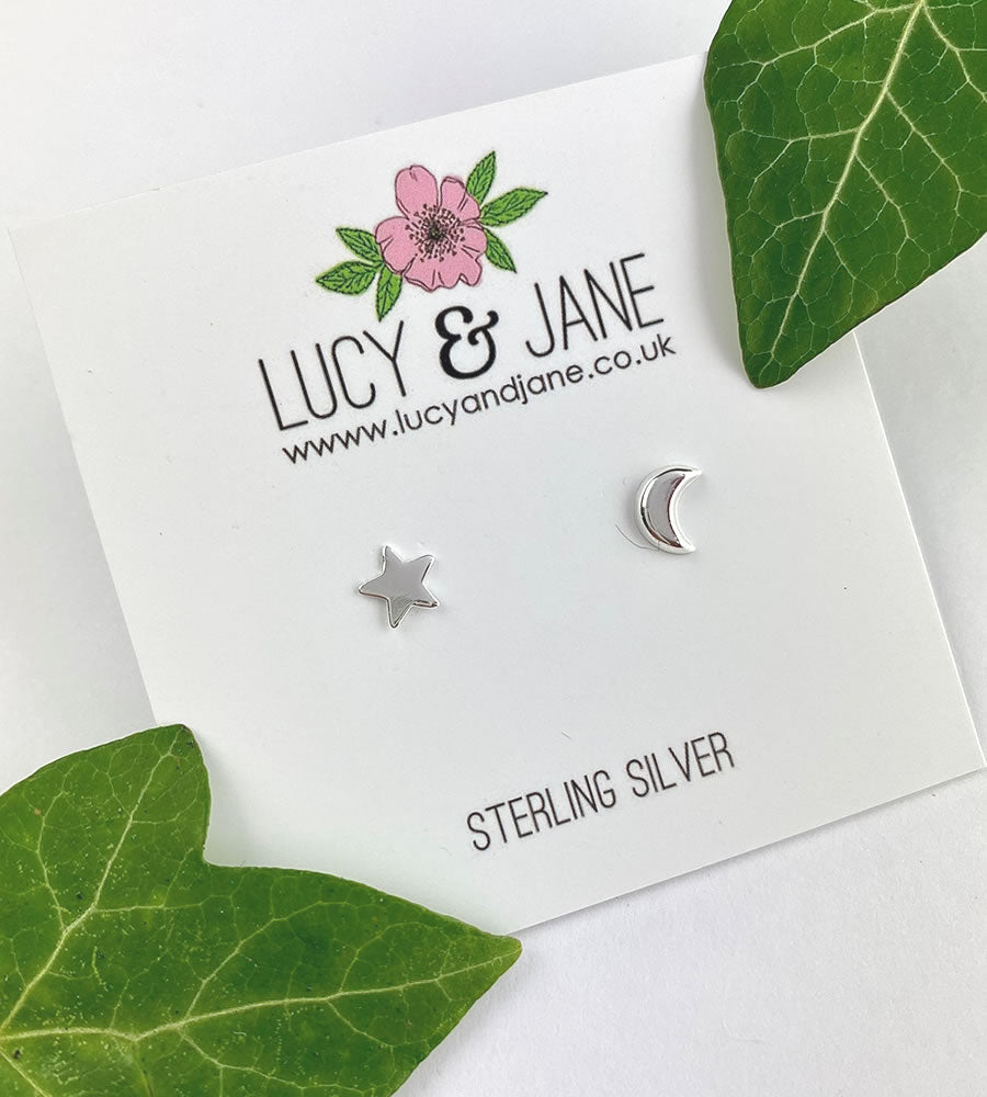Sterling Silver Star and Moon Earrings