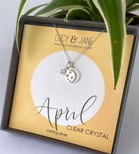 Load image into Gallery viewer, sterling silver moon and stars birthstone necklace for april