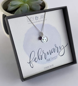 Sterling Silver Moon and Stars Birthstone Necklace