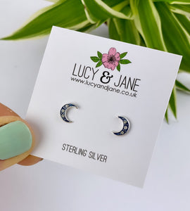 sterling silver sparkly moon studs