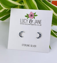 Load image into Gallery viewer, Sterling Silver Crystal Moon Studs