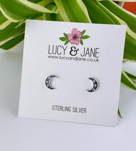 Sterling Silver Crystal Moon Studs