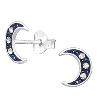Load image into Gallery viewer, Sterling Silver Crystal Moon Studs