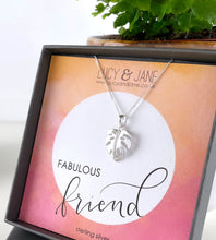 Load image into Gallery viewer, sterling silver monstera leaf necklace in a gift box