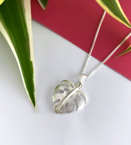 sterling silver monstera leaf necklace