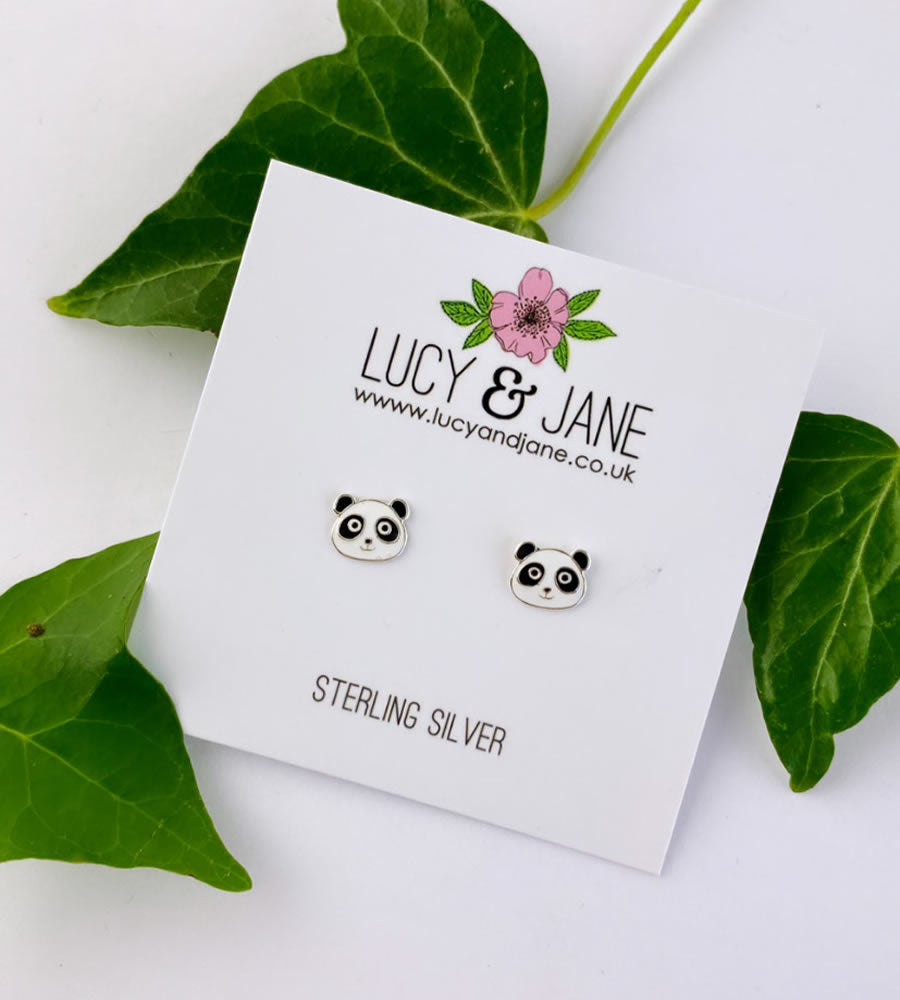 Sterling Silver Cute Panda Earrings