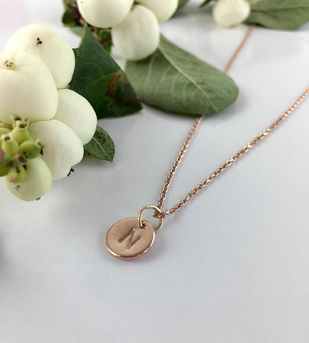 handstamped rose gold letter necklace