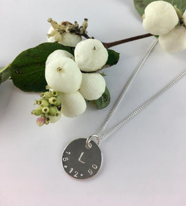 Sterling Silver Personalised Stamped Date Necklace