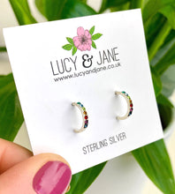 Load image into Gallery viewer, Sterling silver rainbow huggies