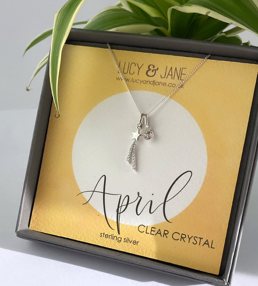 sterling silver april birthstone necklace shooting star