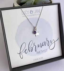 Sterling Silver Birthstone And Star Necklace
