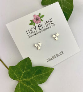 Sterling Silver Triple Star Earrings