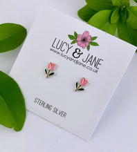 Load image into Gallery viewer, pretty sterling silver pink tulip earrings