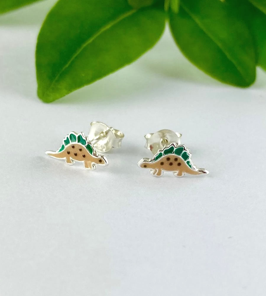 Sterling Silver Stegosaurus Dinosaur Earrings